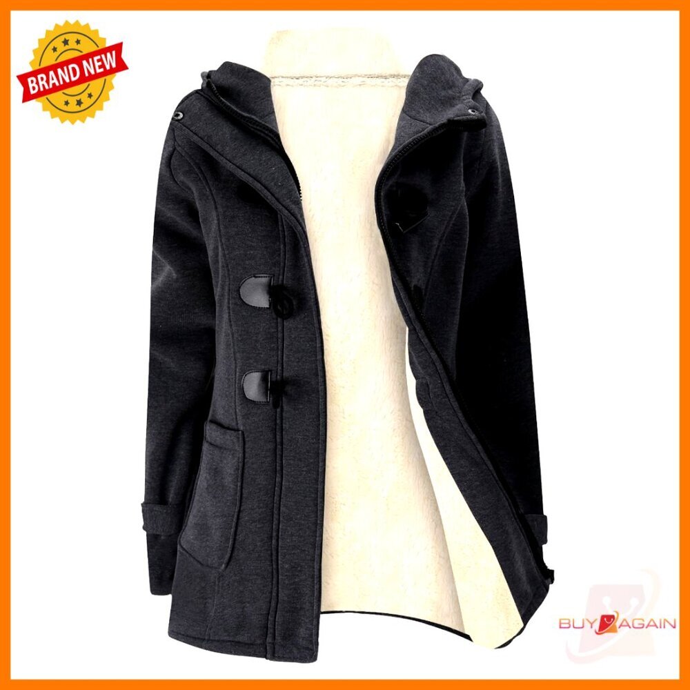 Sherpa Lined Duffle Toggle Coat Hooded Fleece Jacket Women Winter Chic